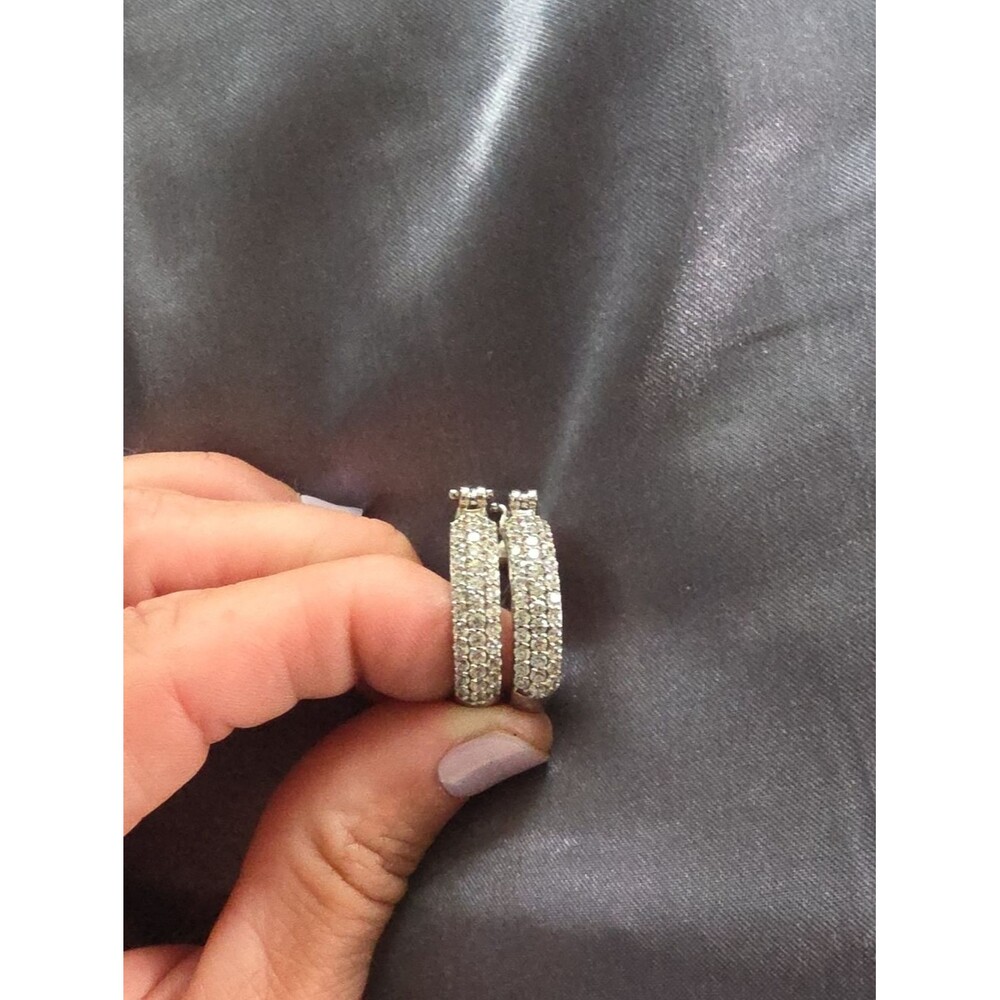 Vintage D'Joy Sterling Silver & CZ Gem Hoop Earrings